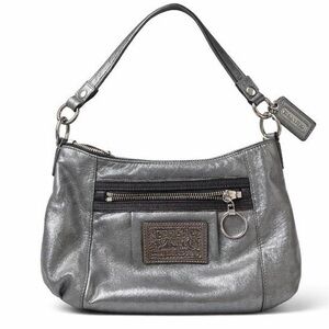 Coach Metallic Gunmetal Leather Shoulder Bag